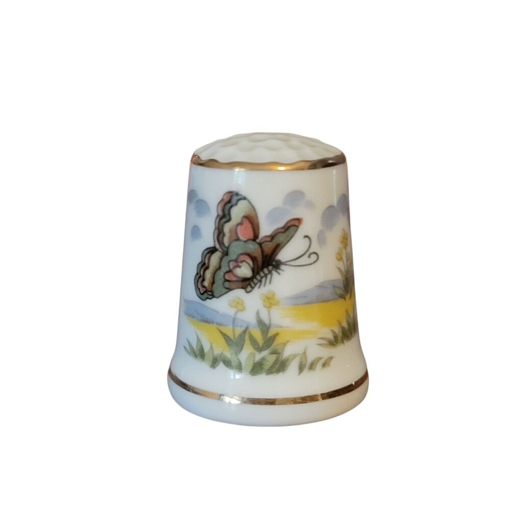 Vintage White Thimble Butterfly And Meadow Made in Japan Bone China